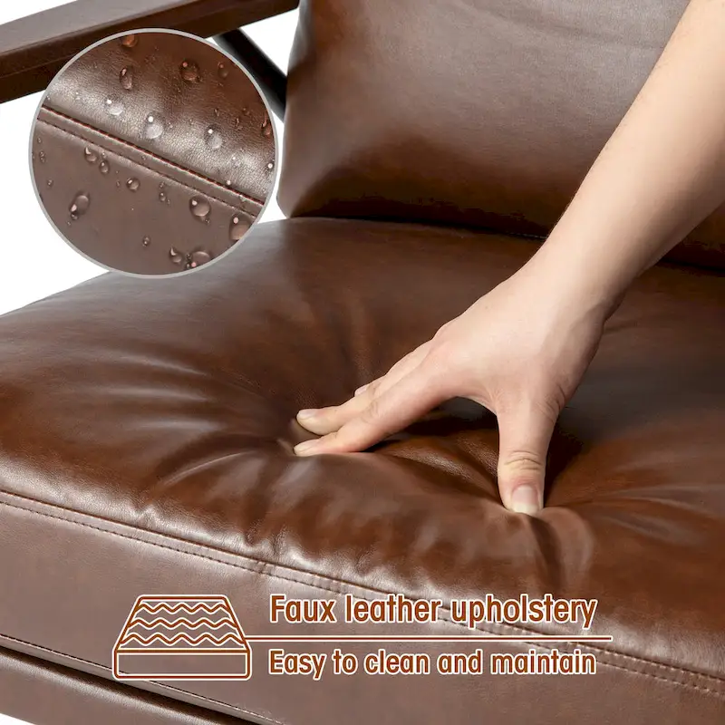 28W Mid-century Modern Soft PU Leather Accent Armchair