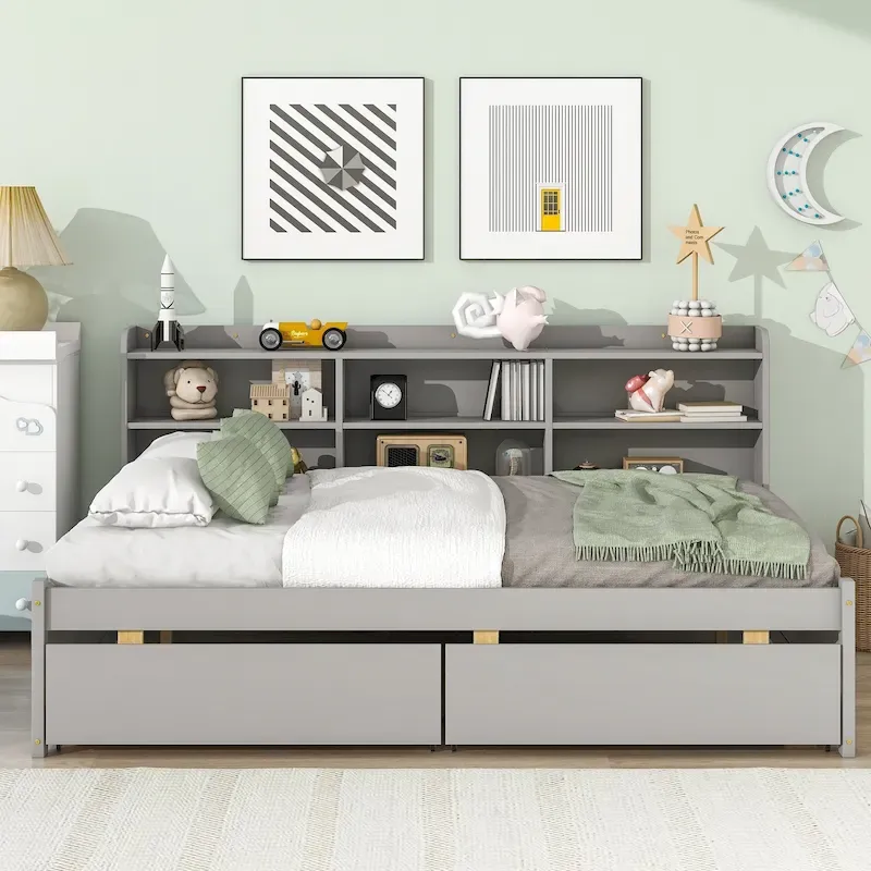Full Bed with Side Bookcase Drawers