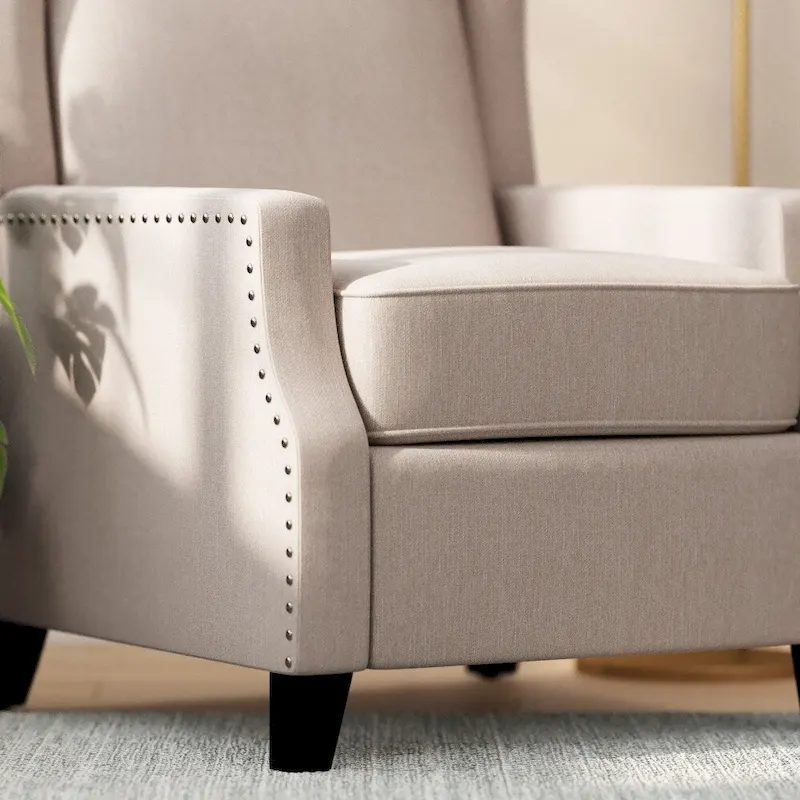 Push Back Wing Back Pocket Spring Recliner with Side Accent Nail Trim