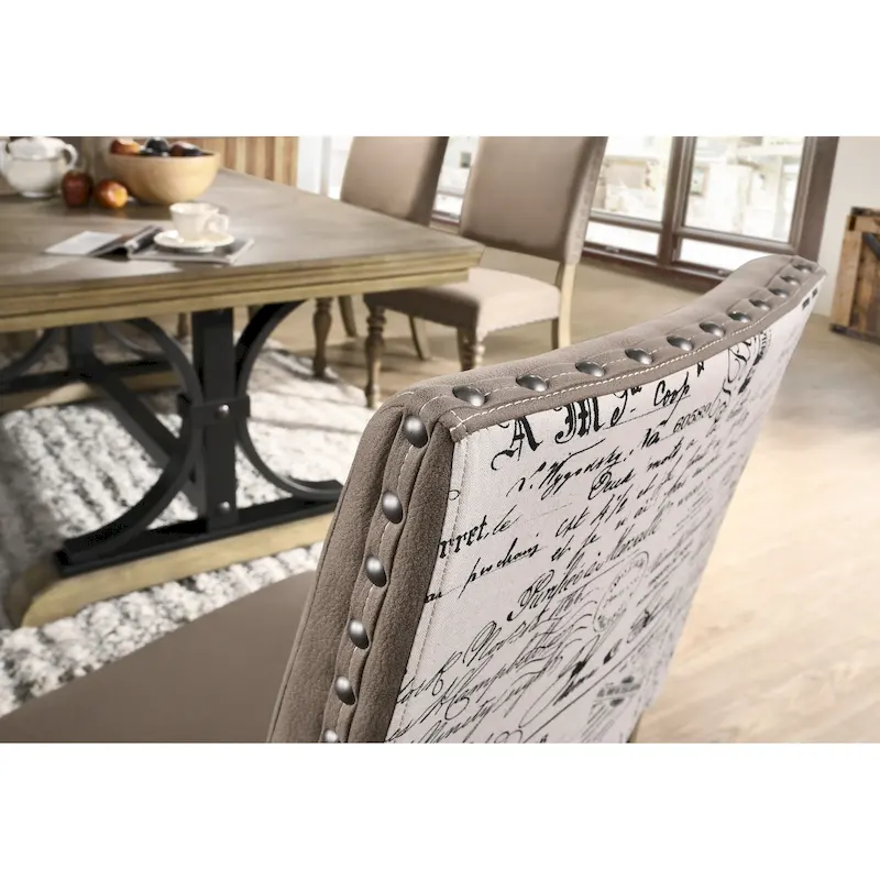 Rustic Dining Table with Removable Leaf & 8 Upholstered Chairs – Brown / Driftwood, Seats 8