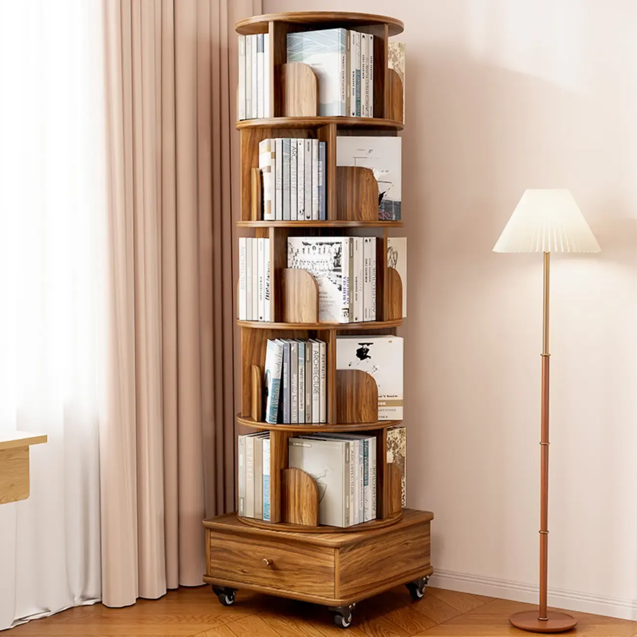 Unique Rotating Closed Back Wooden Storage Bookcase