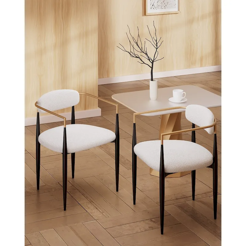 White/Grey/Brown/Beige Upholstered Dining Armchair with Metal Frame, Set of 2