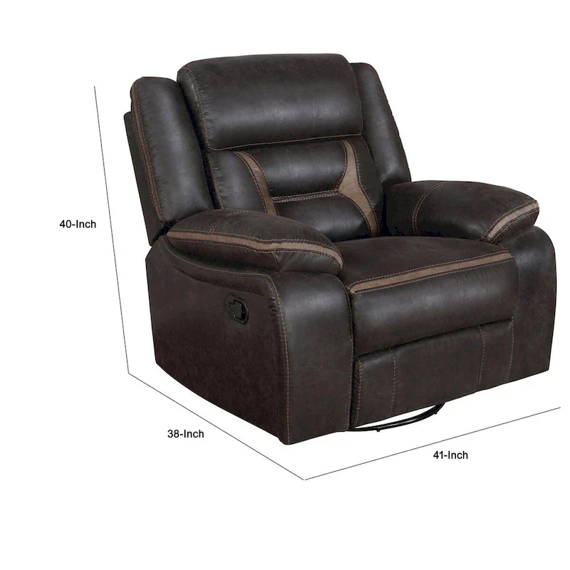 Jake 41 Inch Gliding Manual Recliner, Pillowtop, Dark Brown Faux Leather