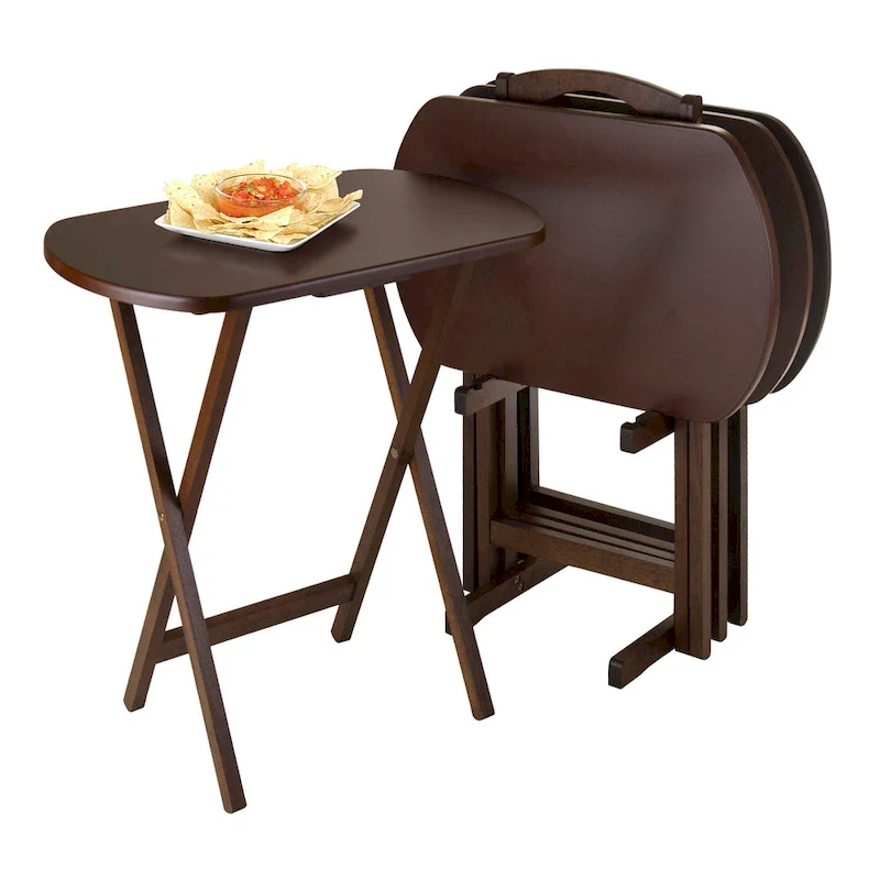Walnut Oversize Oblong Folding Snack Table with Storage