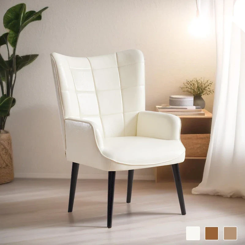 High-Back Tufted Accent Chair | Faux Leather Wingback | Solid Wood Frame | Ergonomic Armrests | 300 lbs Capacity | 37