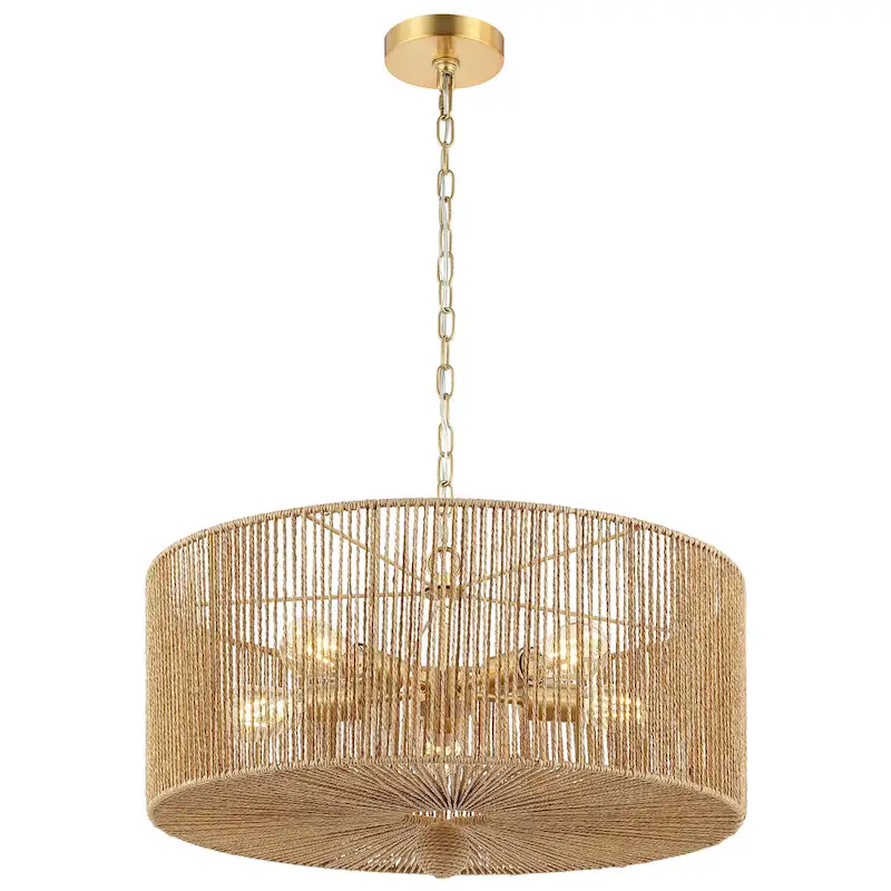 SAFAVIEH Lighting Crystele 5 Light 24  Pendant - 24  x 24  x 19-78  - withD/H - Natural/Gold - 24Wx24Dx78H