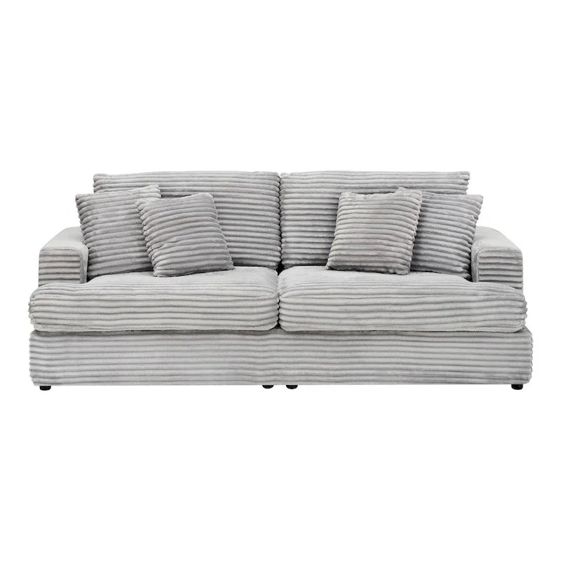 79.3 Corduroy 3-seater Sofa with Toss Pillows and Spring Cushion