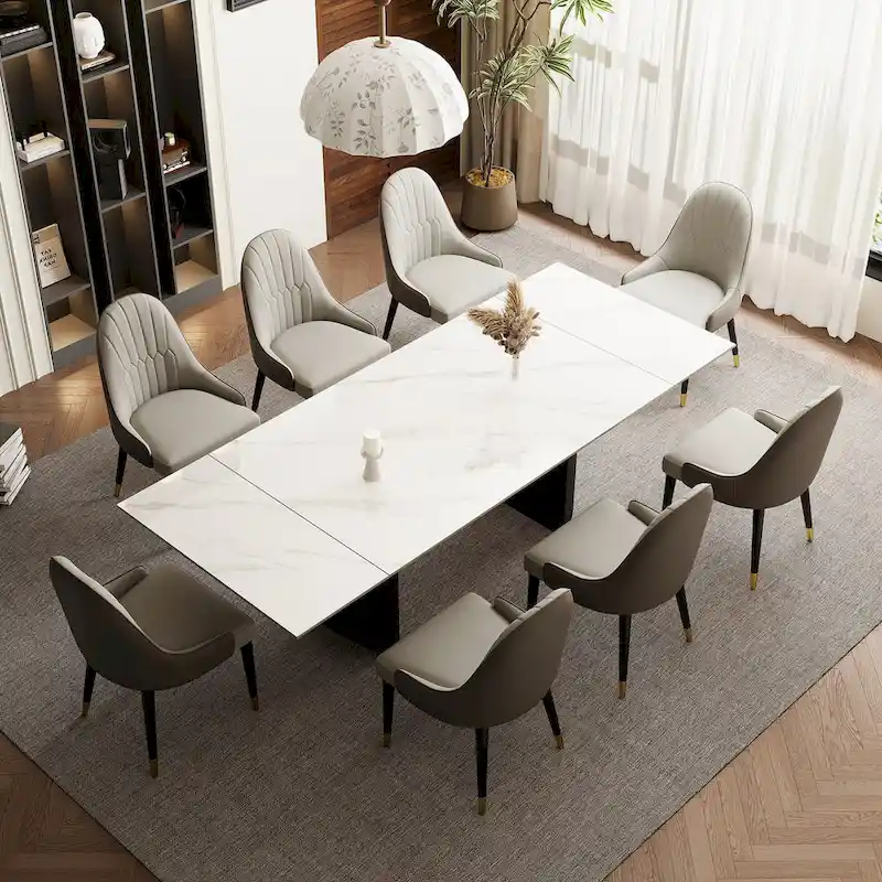 9 - Piece 94.48 Extendable Sintered Stone Dining Table with 8 Chairs Dining Set