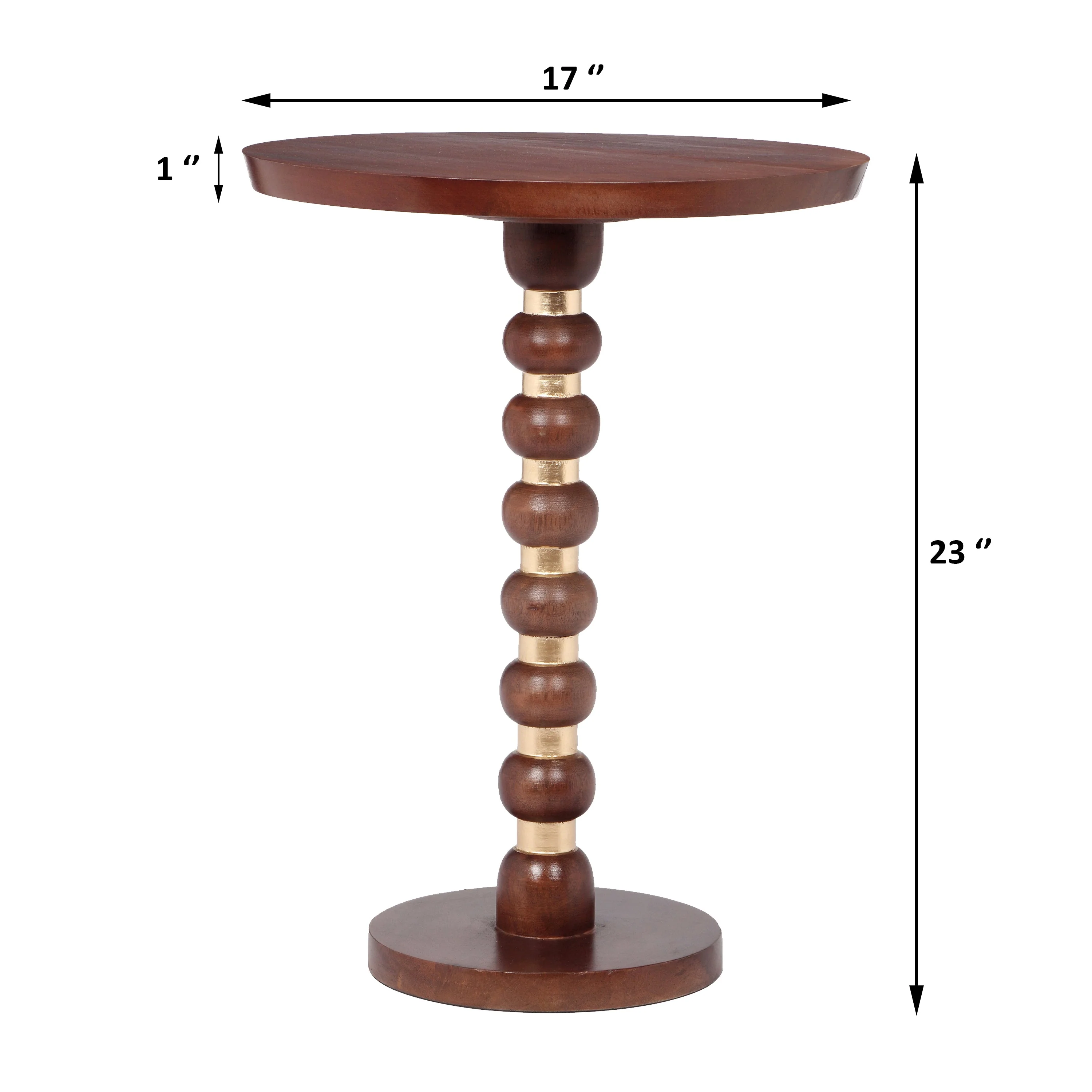 Handcrafted Solid Mango Wood Pedestal End Table ¨C 17 Round