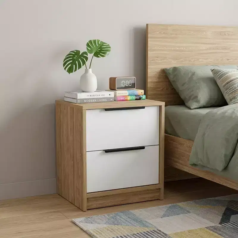 HomeRoots 19 White Wood Two Drawer Nightstand
