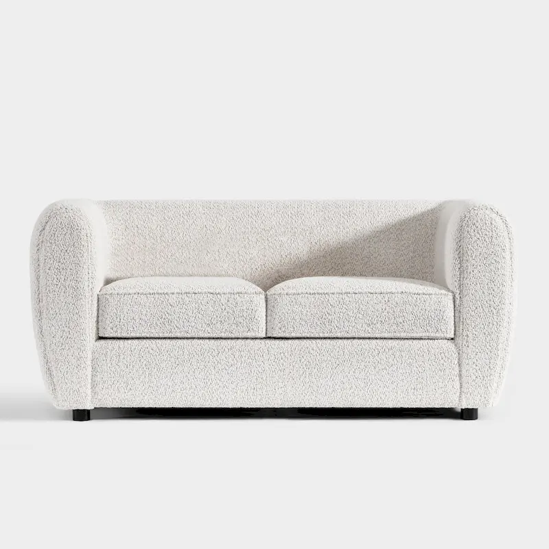 Furniture of America Vanessa Modern Curved Arms Boucle Loveseat Couch, Small Sofa with Seat Cushion and Wooden Legs