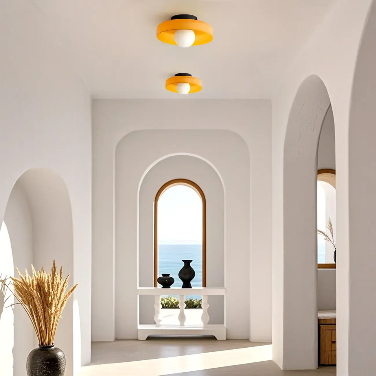 Modern Green Circular Glass Semi Flush Ceiling Light