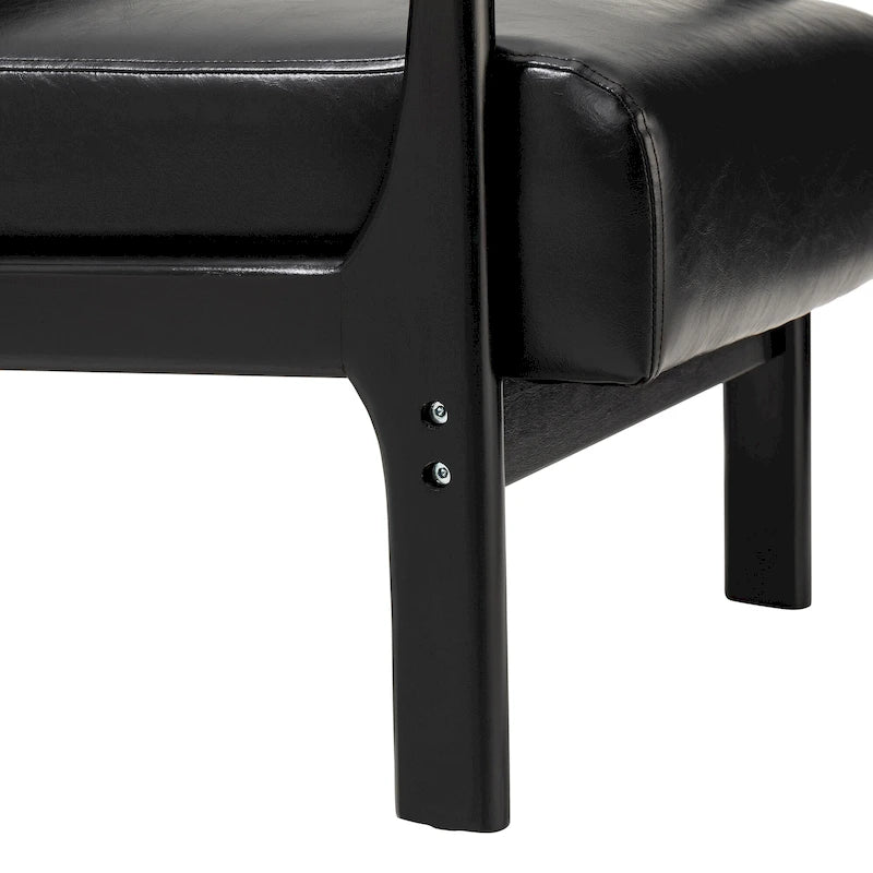 Glitzhome 30.75H Mid-Century Modern PU Leather Armchair Accent Chair with Pillow - 25.75W x 33.75D x 30.75H