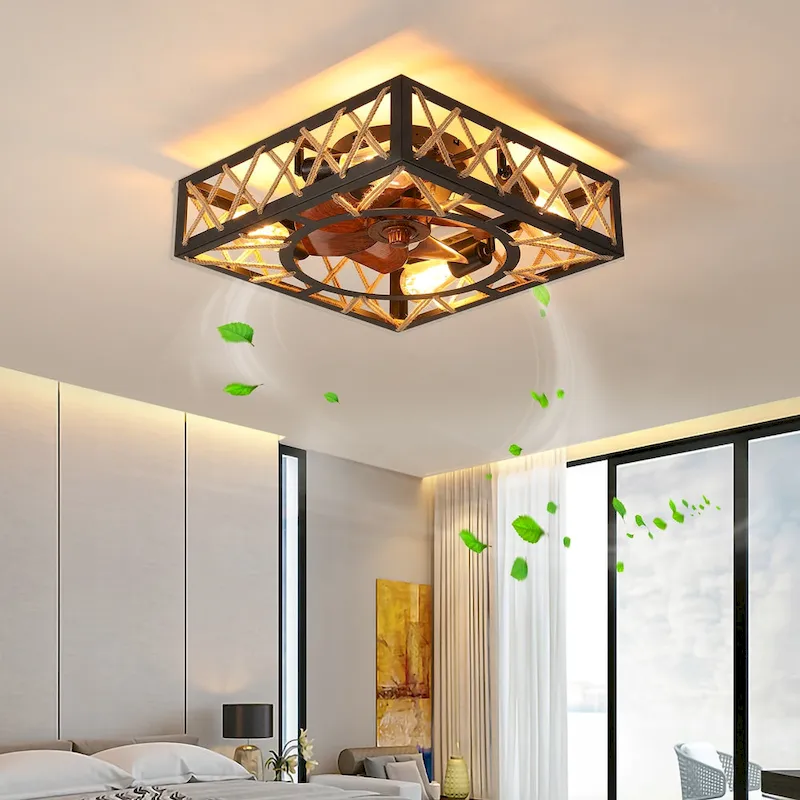 Oaks Aura 18in.Modern Industrial Low Profile Ceiling Fan with Light, Black Farmhouse Flush Mount Remote Control Ceiling Fan