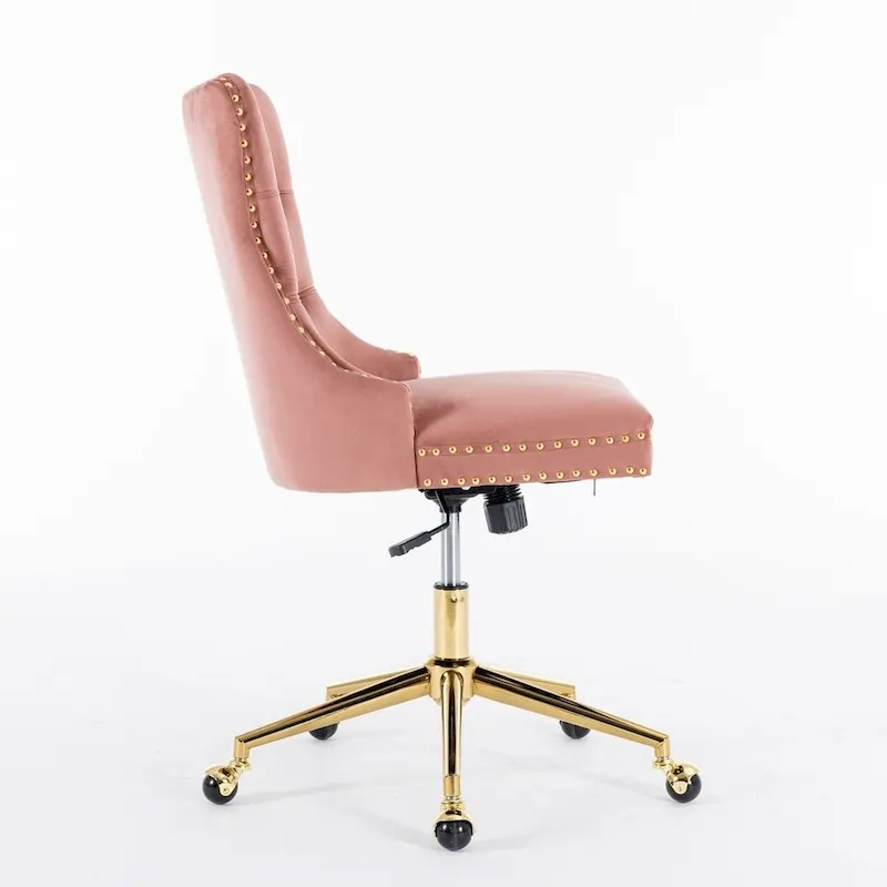 Beige / Black / Pink / Grey Velvet Tufted Button Swivel Office Chair with Gold Metal Base & Adjustable Height – 1-Person