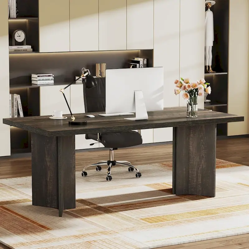 63-Inch Executive Office Desk, Modern Wood Large Computer Desk