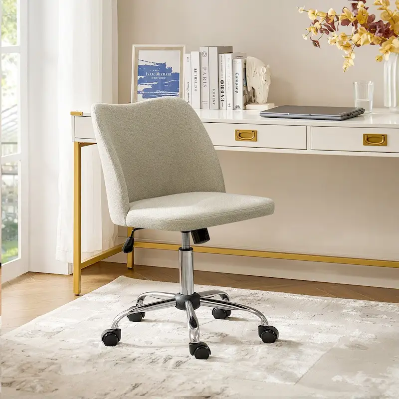 Grey/Tan/Ivory/Mustard/Beige Armless Office Chair with Casters, Height Adjustable, for 1 Person