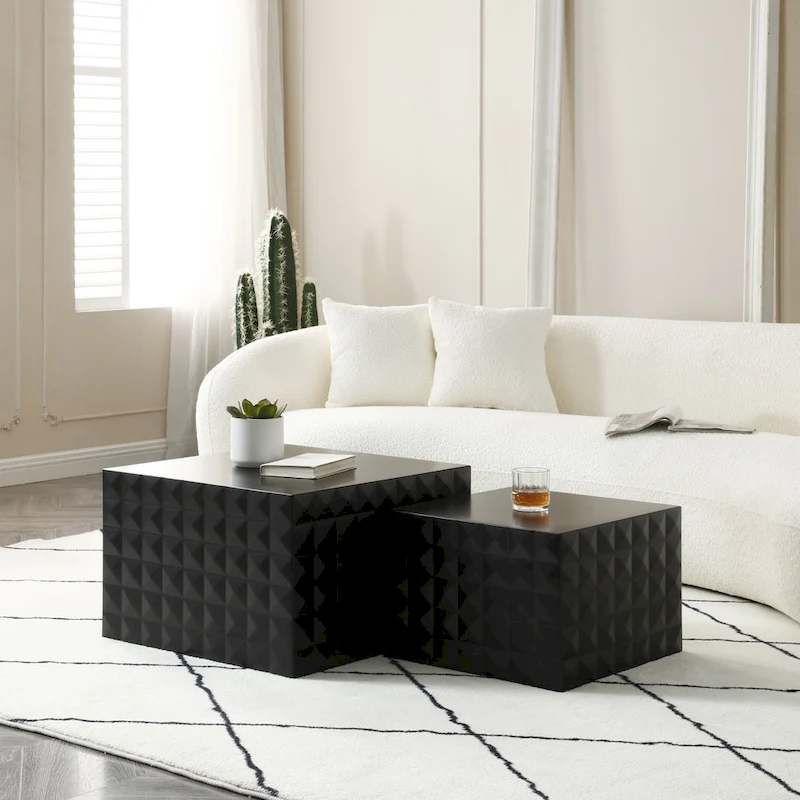Modern Glam Square Nesting Coffee End Side Table for Living Room(Set of 2)