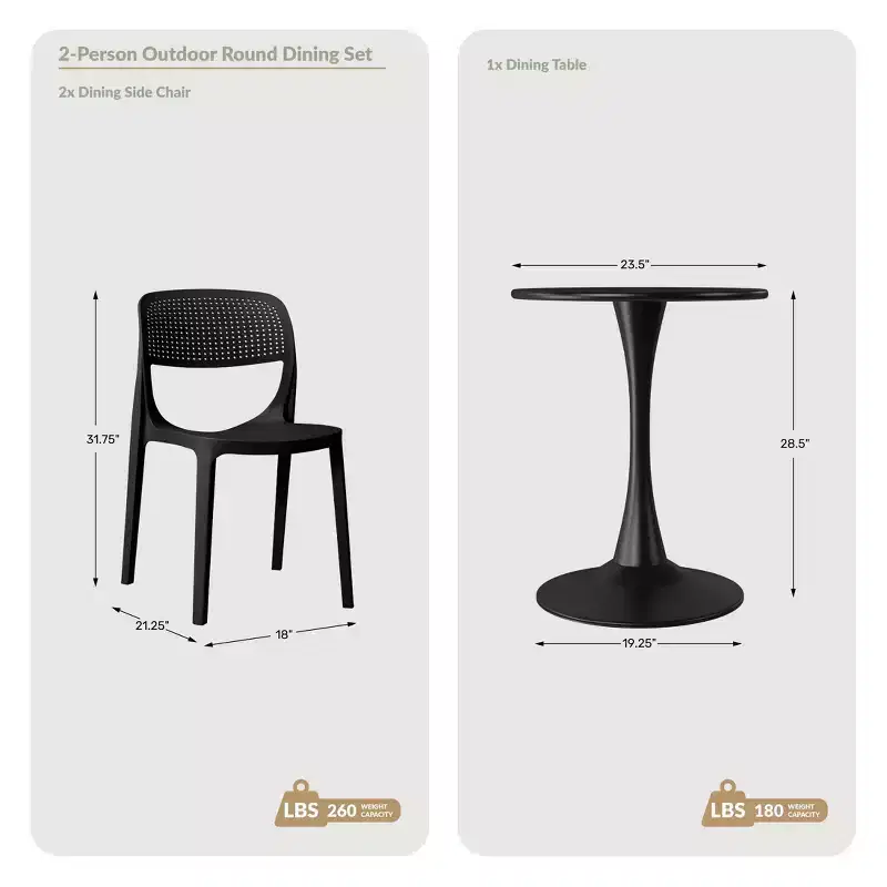 WestinTrends Playa 3-Piece Round Metal Bistro Dining Table Set And Stackable Resin Patio Dining Side Chairs