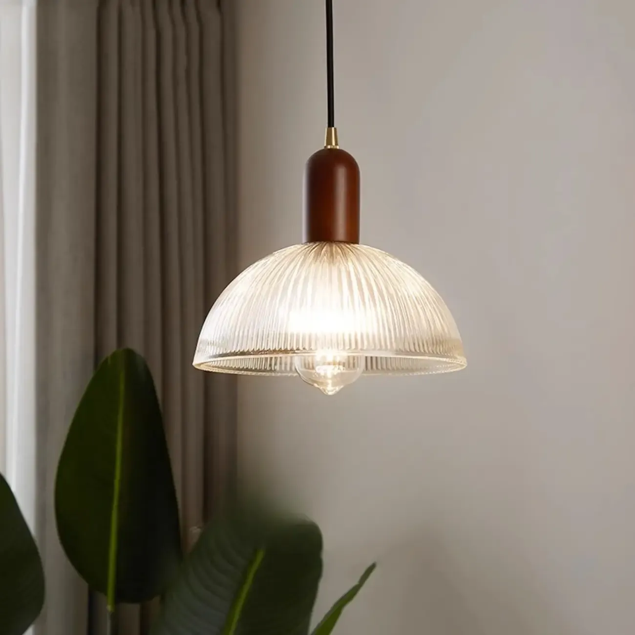 Modern Stripe Glass Bowl Pendant Light for Living Room