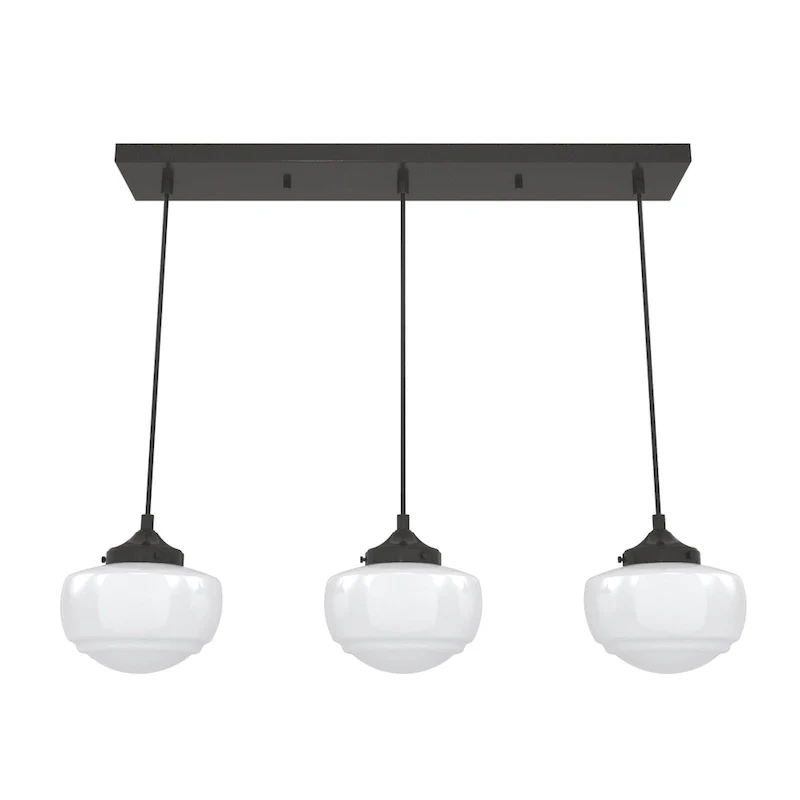 Hunter Saddle Creek 3-Light Linear Cluster Pendant - Kitchen Island, Dining Room - Modern Schoolhouse, Transitional