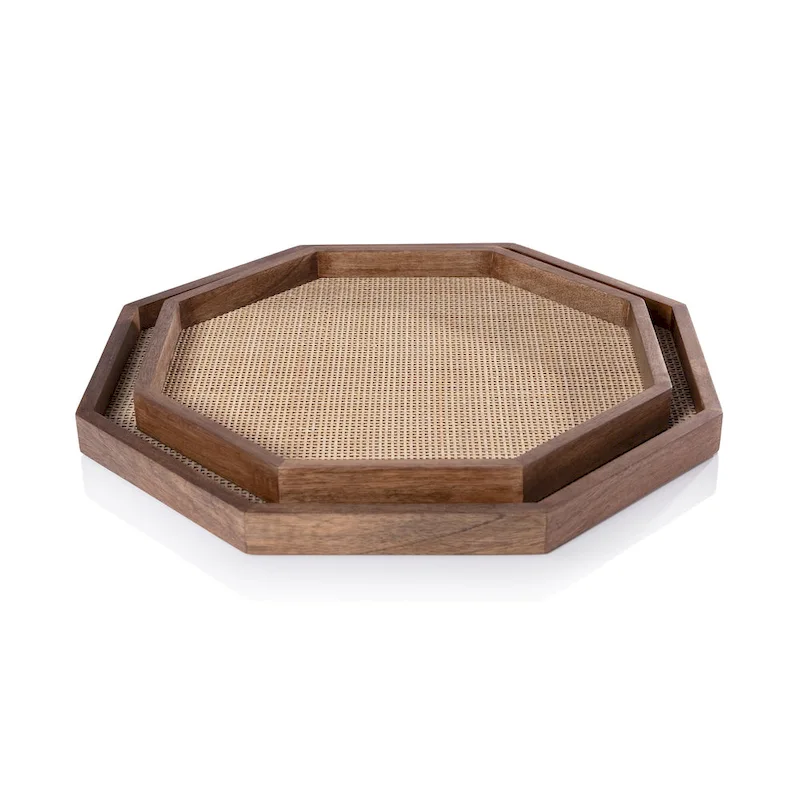 Banyan Mango Wood w/ Rattan Inlay Octagonal Tray
