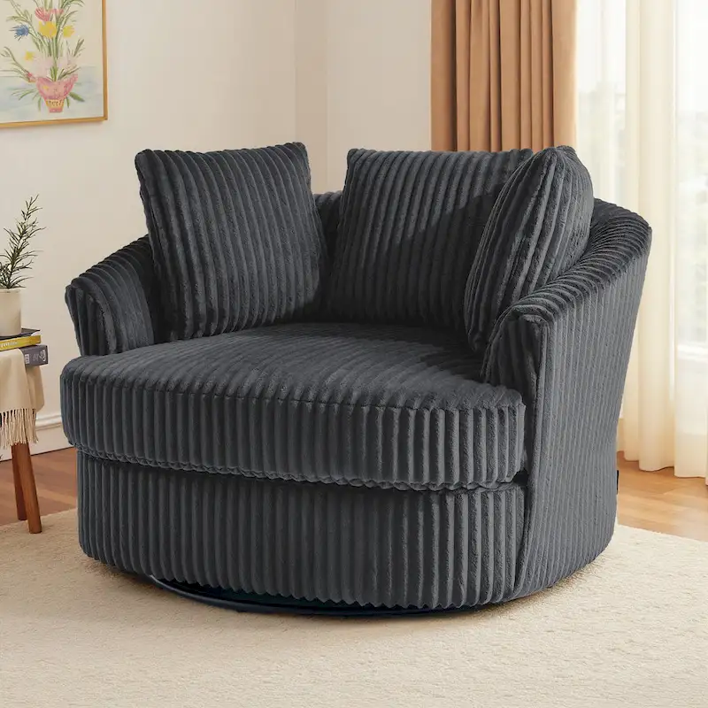 DREAMSIDEA Recessed Arm Slipcovered Swivel Barrel Chair