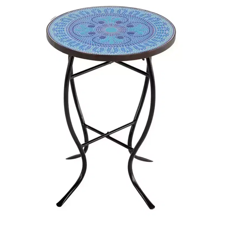 Jiallo Mosaic Art Collection Pansies Blue Accent Table