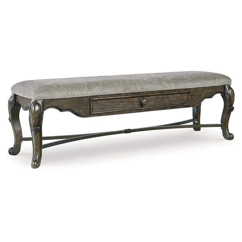 Dark Brown Dining Bench with Storage Drawer - 63.25W x 17.5D x 20.25H