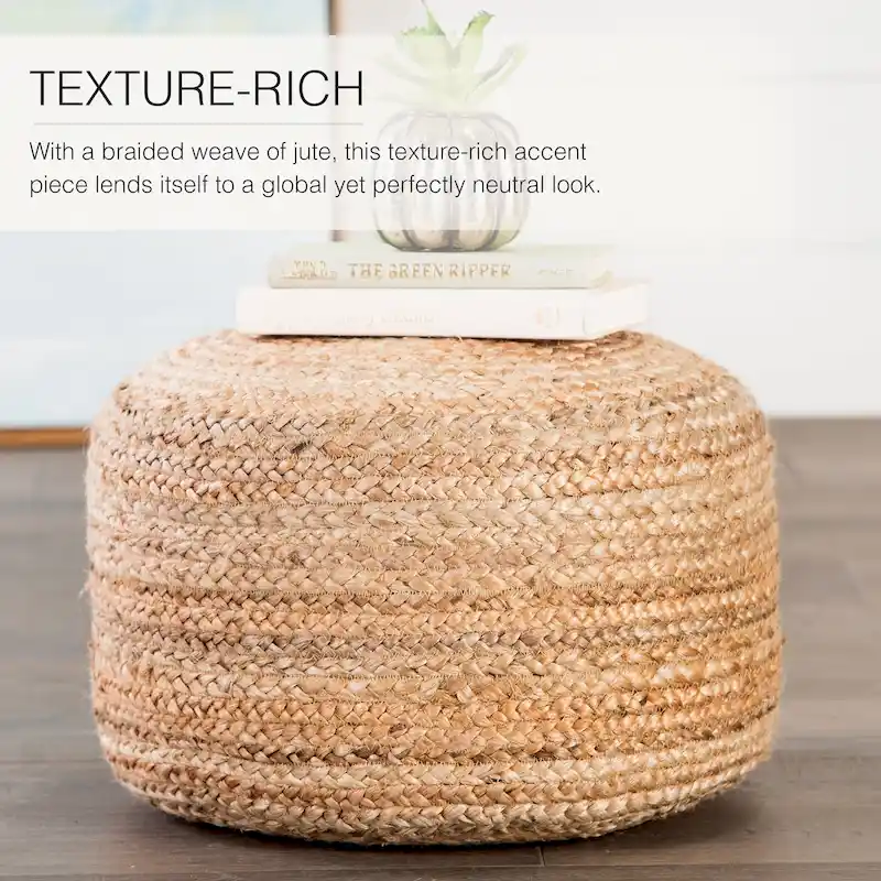 Juniper Home Saba Round Jute Pouf Ottoman/Foot Stool