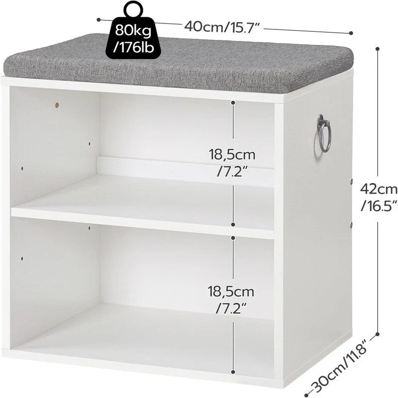 Small Shoe Bench with Cushion - 11.8 D x 15.7 W x 16.5 H