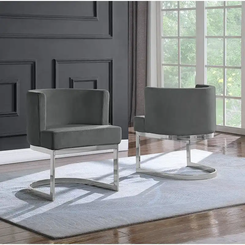 Velvet Barrel Side Chair with Chrome Base – Glam Contemporary Style