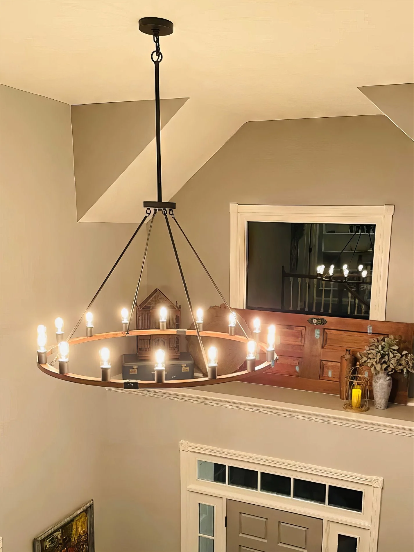 Homestead 48 Large Farmhouse Wagon Wheel Foyer Chandelier