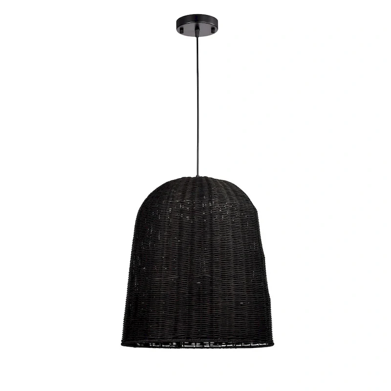Miku Black 1-Light Rattan Bell Basket Pendant Light