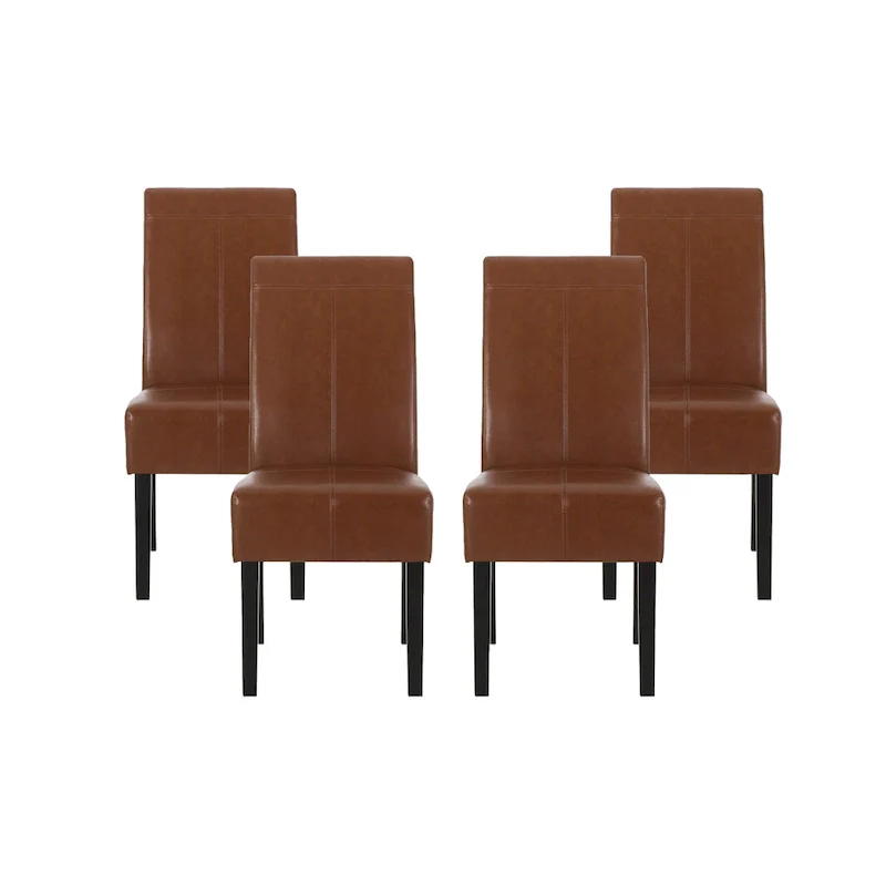 T-stitch Chocolate Brown Bonded Leather Dining Chair (Set of 4) by