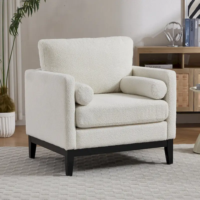 35.4 W Modern Reading Chair,Upholstered Accent Chair with Pillows and Wood Legs