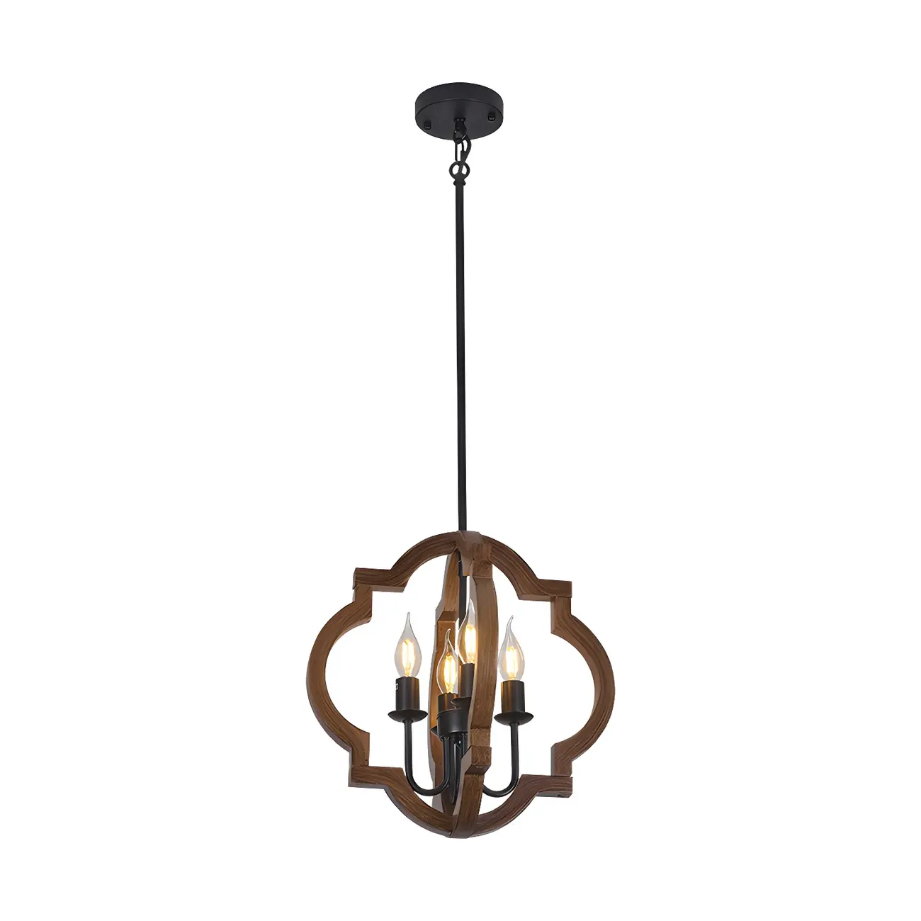 Industrial Adjustable Brown Wood Caged Candelabra Chandelier