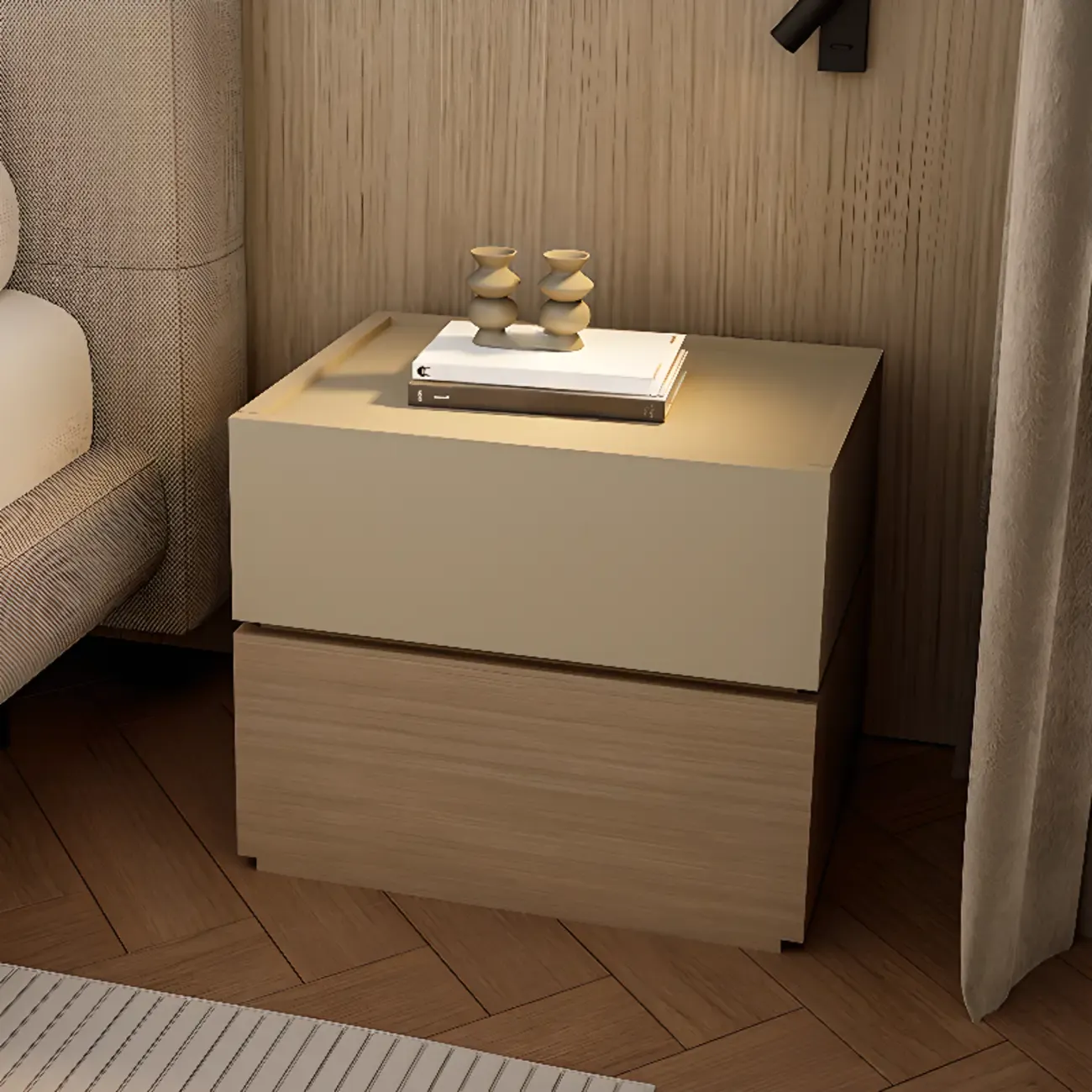 Modern Wood Two-Tone Elegant Nightstand with Drawer