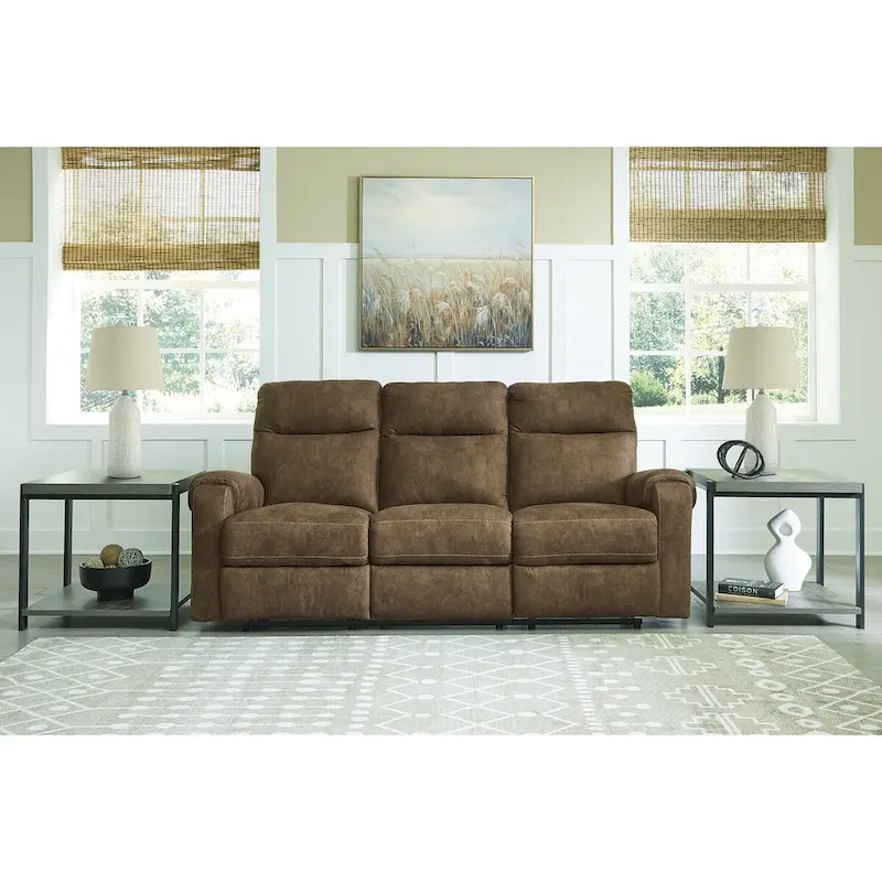 Brown Faux Leather Reclining Sofa, 3-Seat, 86