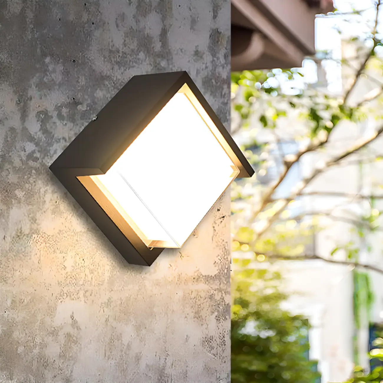 Modern Geometric Black Metal Flush Mount Outdoor Wall Sconce