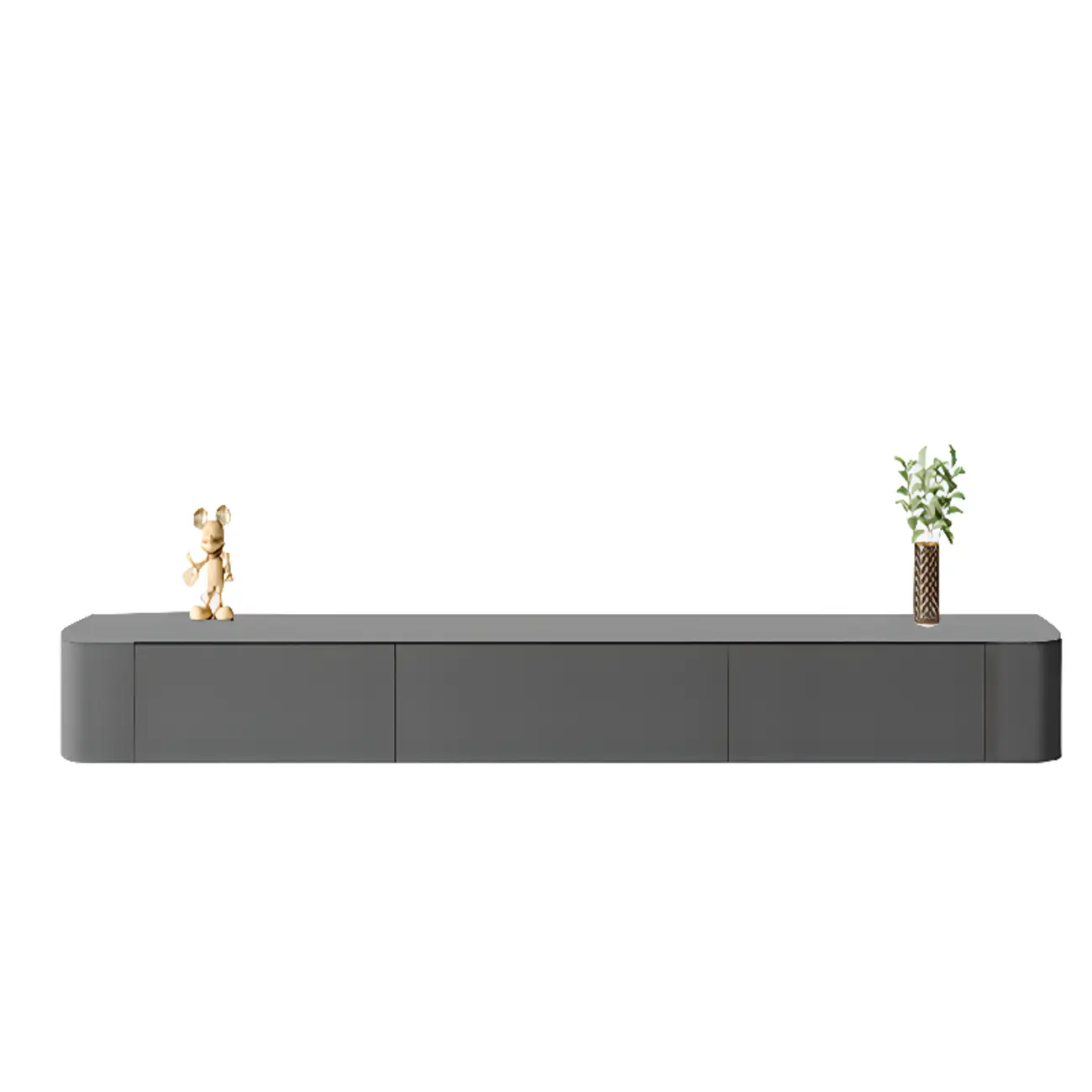 87 Grey Solid Wood Long Floating TV Stand with Drawers