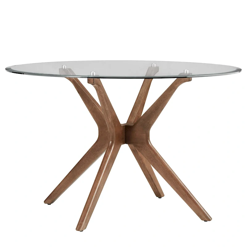 Mid-Century Round Dining Table with X-Shape Rubberwood Base — Dark Walnut Finish