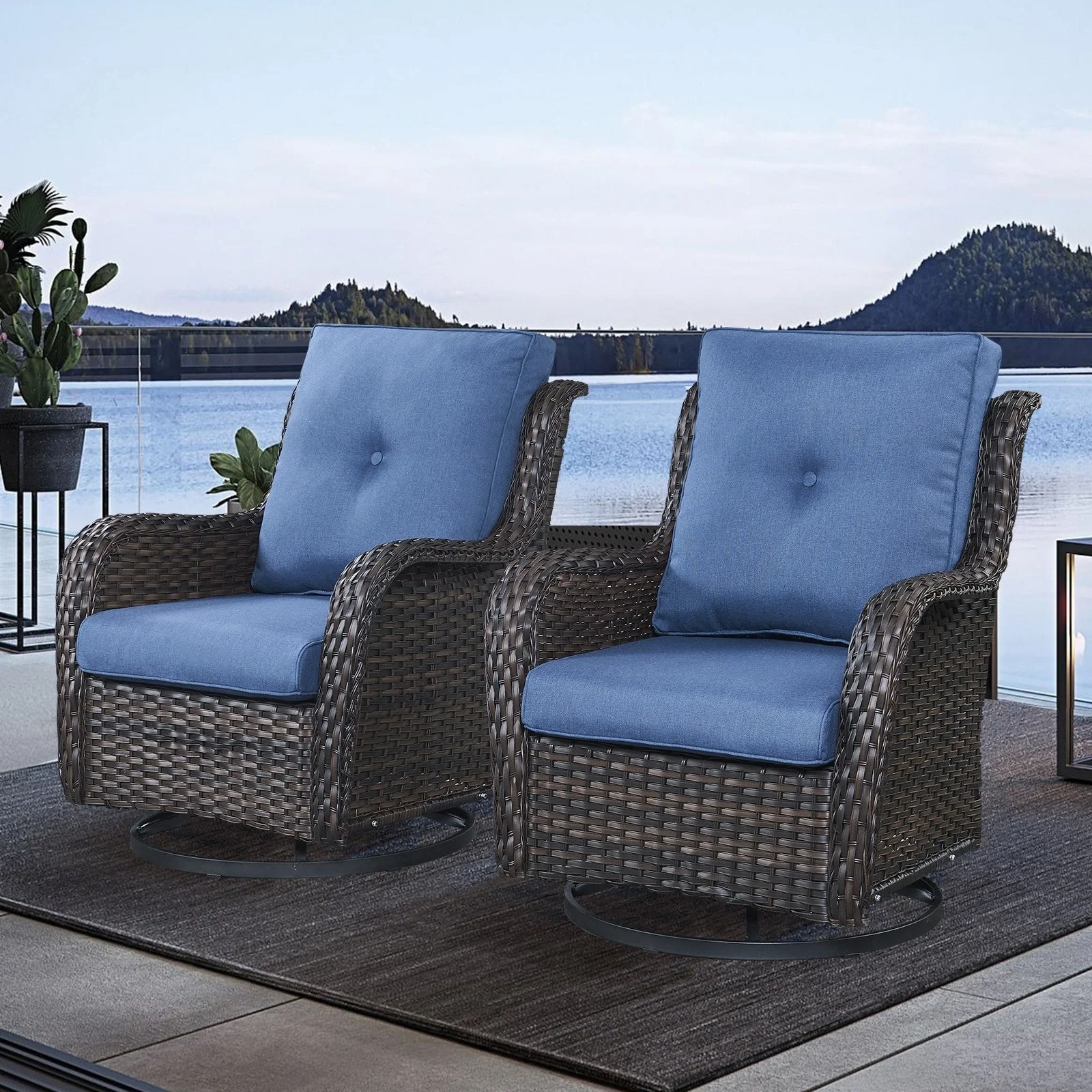 Gymojoy Outdoor Wicker Rocking Lounge Chairs with Swivel Base (Set of 2)