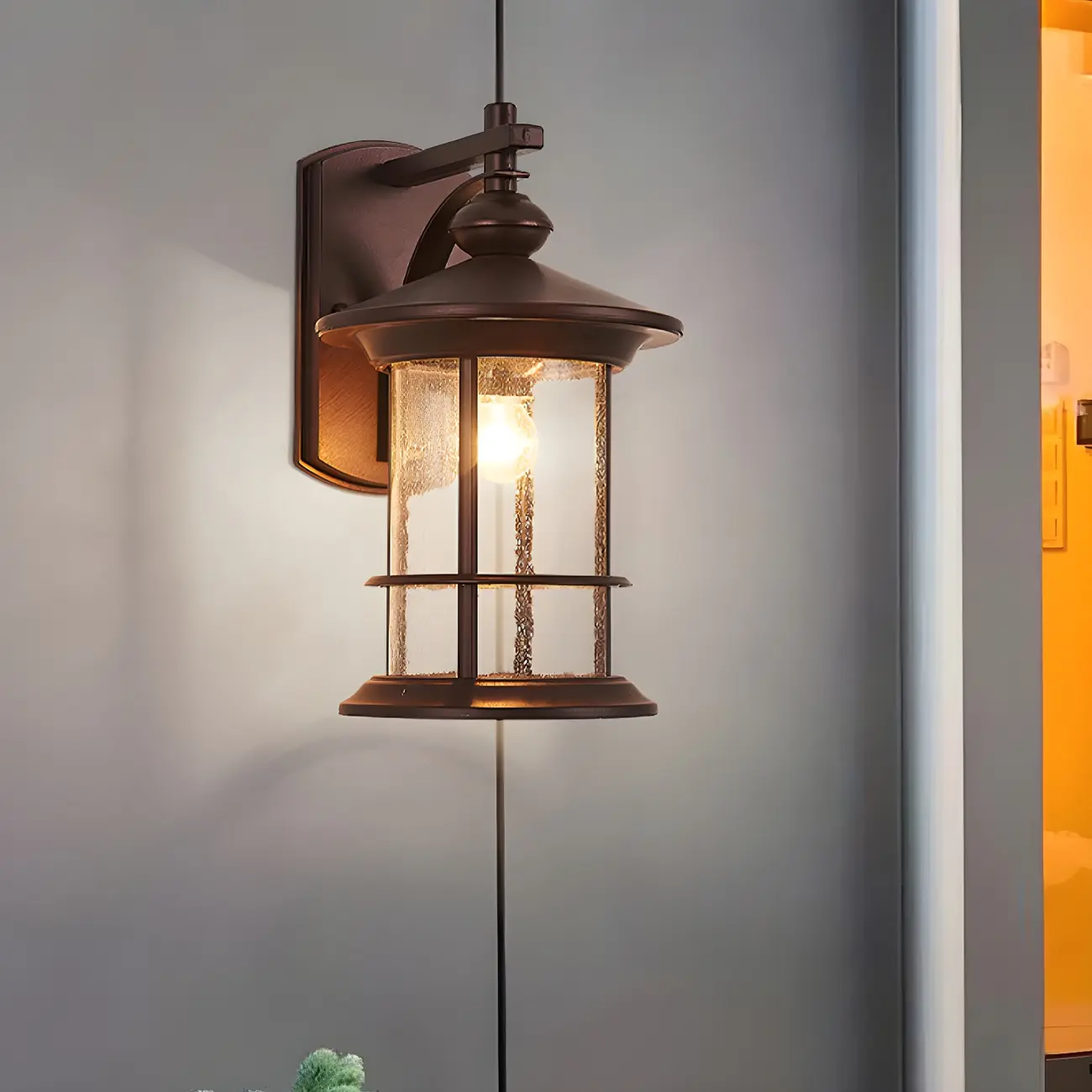 Rustic Metal Cylinder Glass Shade Outdoor Wall Light