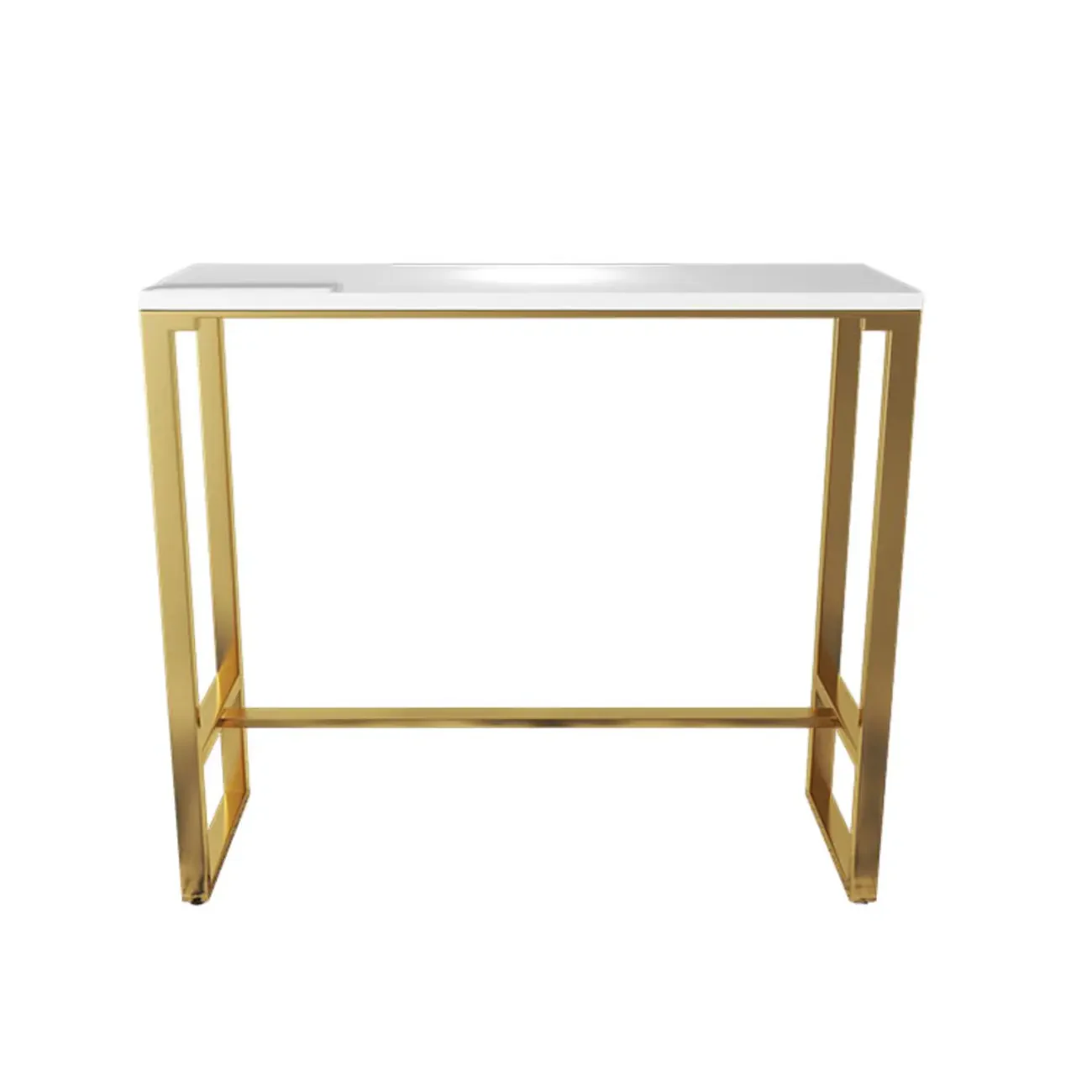 Glam White Faux Marble Golden Metal Trestle Bar Tables