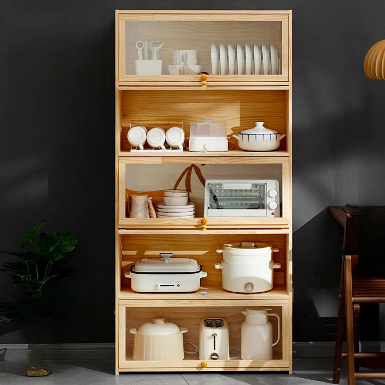 Kitchen Natural Wooden Multi-Shelf China Cabinet