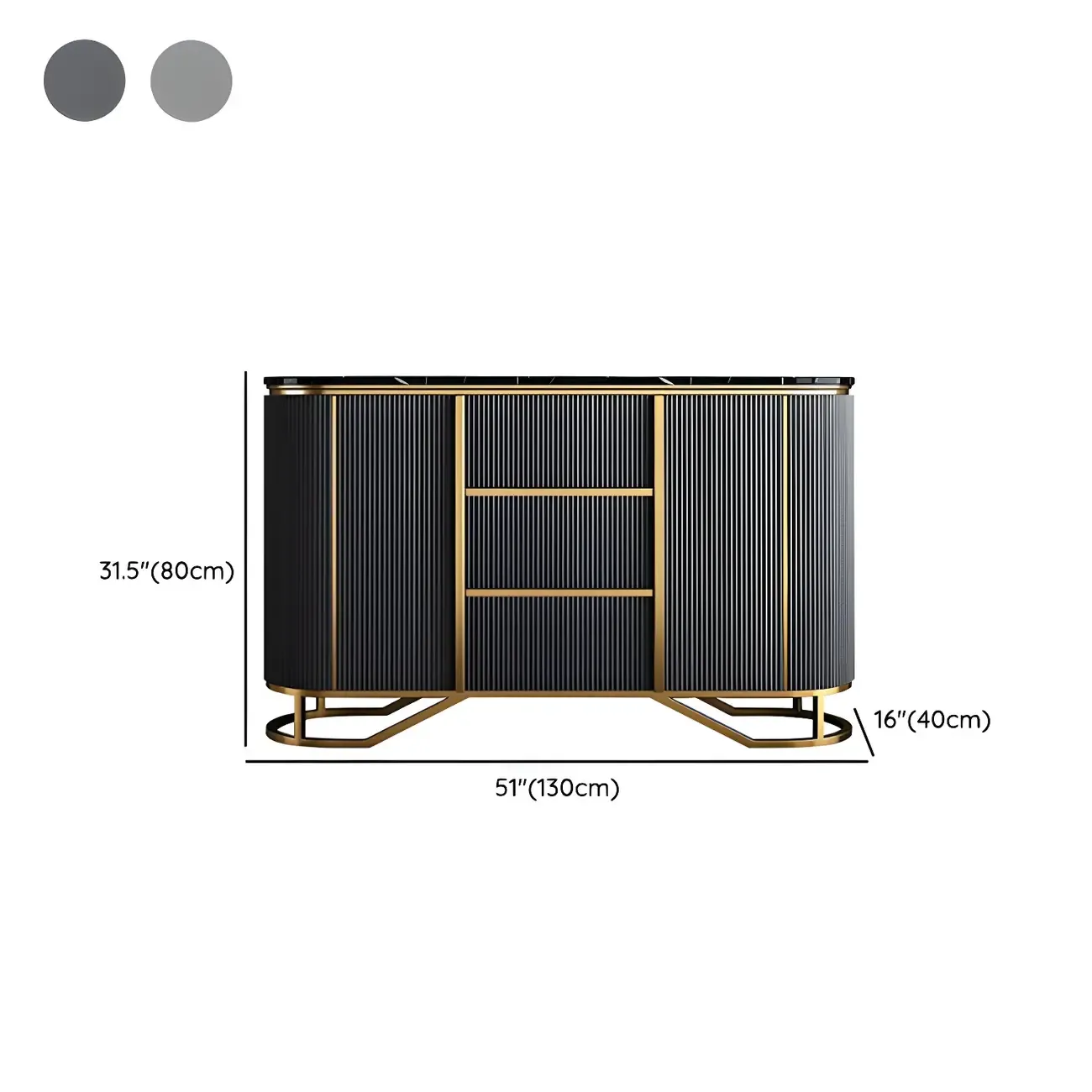 Luxury Curved Wooden Buffet Table with Drawers in Dark Gray
