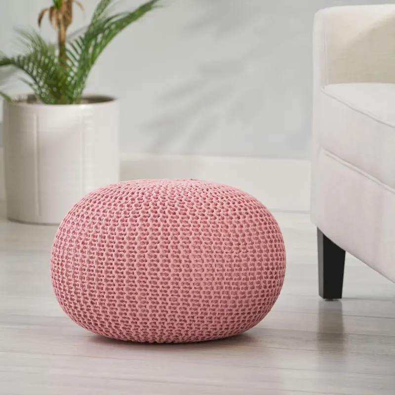 Abena Knitted Cotton Pouf by Christopher Knight Home