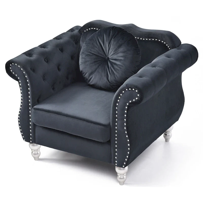 Navy Blue Velvet Accent Chair with Nailhead Trim