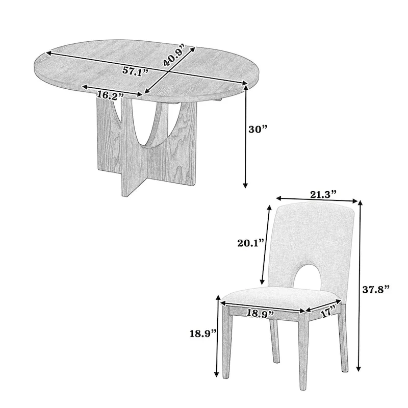 Modern Style 5-Piece Extendable Round Dining Table Set with Removable Leaf and Upholstered Dining Chairs